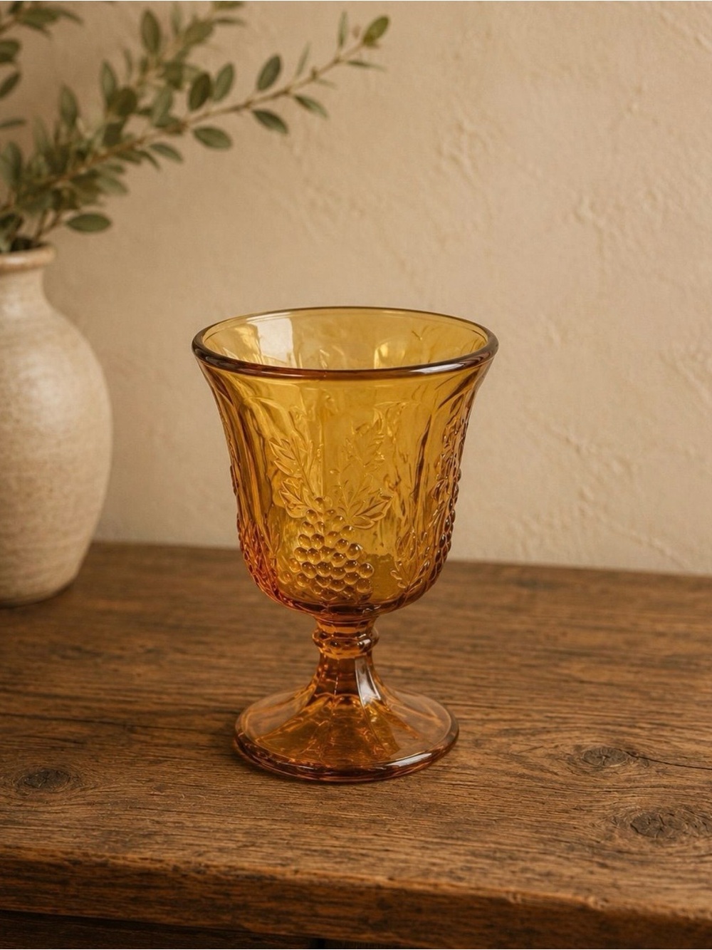 Amber Textured Glass Goblet - Home Dining